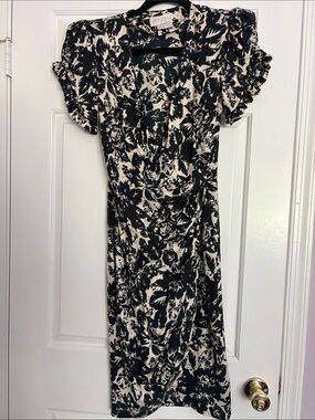 Vintage Flora Kung II Black & White Floral Silk Dress